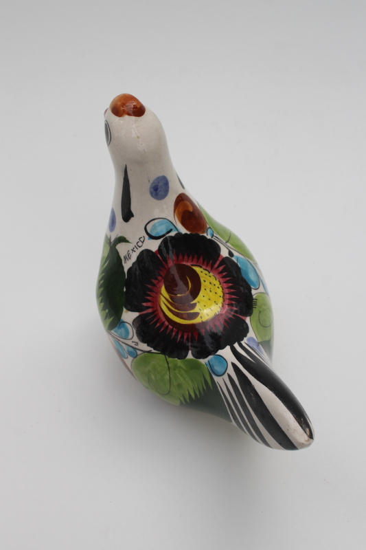 photo of Tonala pottery dove, hand painted Mexican folk art bird figurine, vintage souvenir  #2