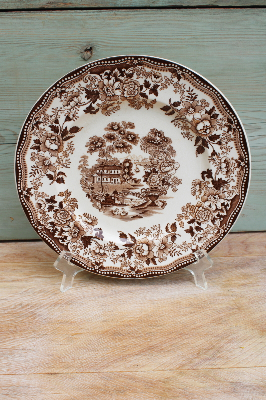 photo of Tonquin brown transferware china plate, Royal Staffordshire vintage Clarice Cliff #1