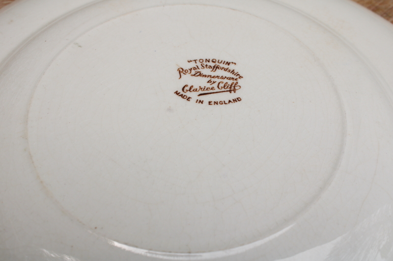 photo of Tonquin brown transferware china plate, Royal Staffordshire vintage Clarice Cliff #5