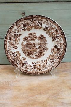 catalog photo of Tonquin brown transferware china plate, Royal Staffordshire vintage Clarice Cliff