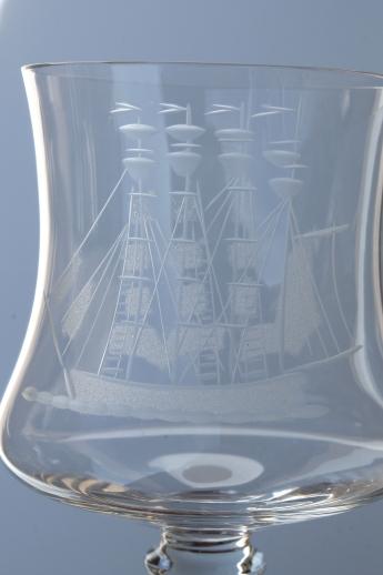 photo of Toscany crystal clipper ship etched glass wine glasses, set of 4 goblets #4