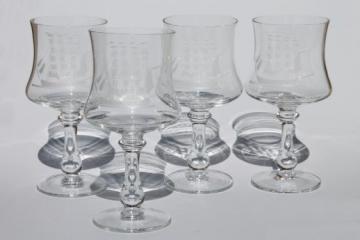 catalog photo of Toscany crystal clipper ship etched glass wine glasses, set of 4 goblets