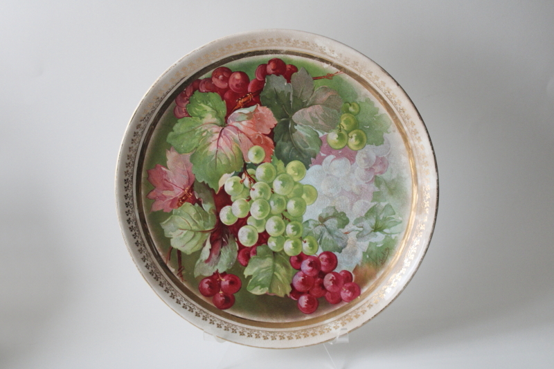 photo of Toulon grapes, french country vineyard style serving plate, lovely old browned antique china  #1