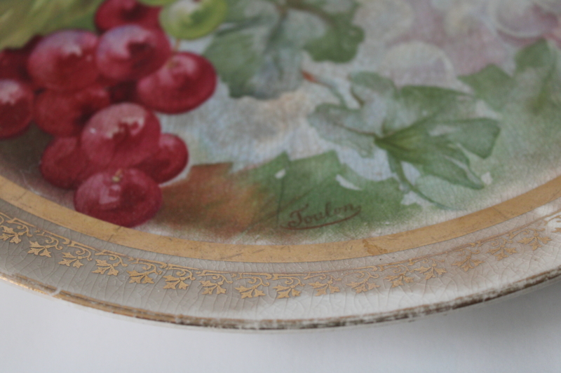 photo of Toulon grapes, french country vineyard style serving plate, lovely old browned antique china  #3