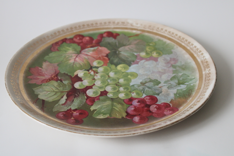 photo of Toulon grapes, french country vineyard style serving plate, lovely old browned antique china  #4