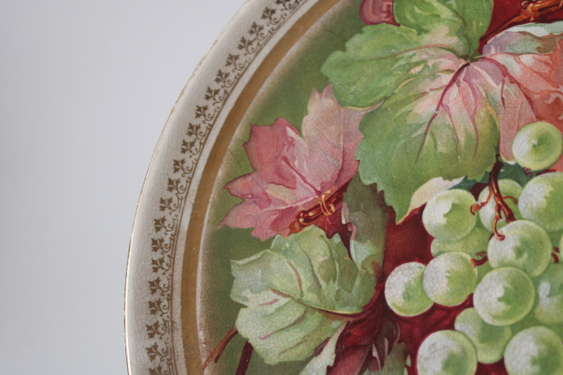 photo of Toulon grapes, french country vineyard style serving plate, lovely old browned antique china  #6