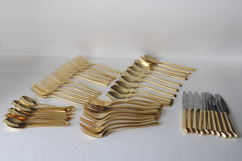 photo of Towle gold electroplate flatware modern Wave pattern service for 10 complete set  #1
