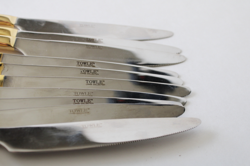 photo of Towle gold electroplate flatware modern Wave pattern service for 10 complete set #2