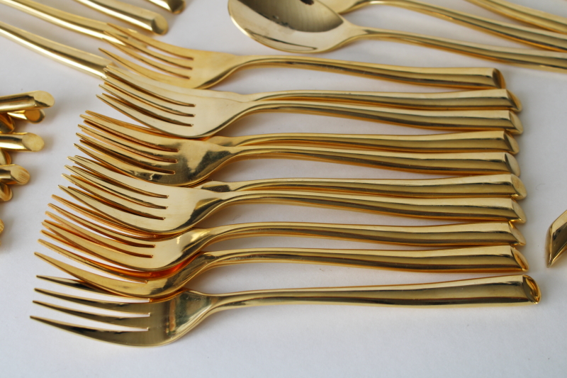 photo of Towle gold electroplate flatware modern Wave pattern service for 10 complete set #3