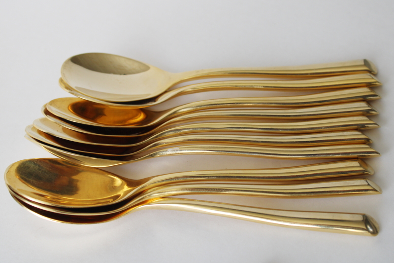 photo of Towle gold electroplate flatware modern Wave pattern service for 10 complete set #4