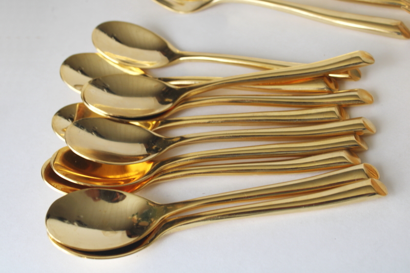 photo of Towle gold electroplate flatware modern Wave pattern service for 10 complete set #6