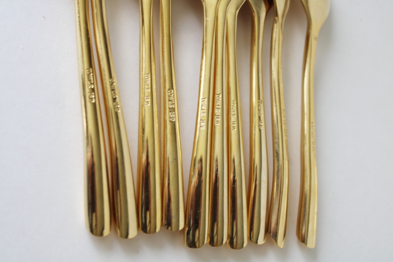photo of Towle gold electroplate flatware modern Wave pattern service for 10 complete set #7
