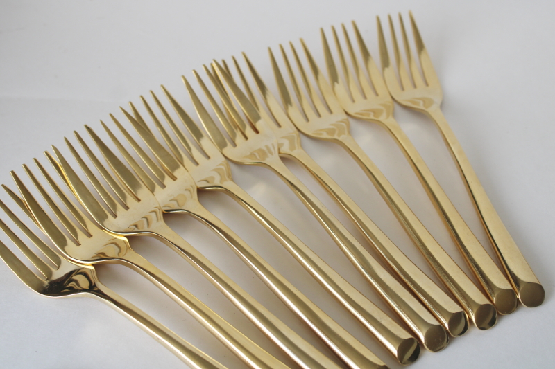 photo of Towle gold electroplate flatware modern Wave pattern service for 10 complete set #8