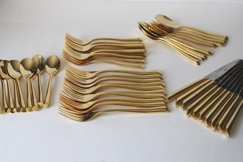 photo of Towle gold electroplate flatware modern Wave pattern service for 10 complete set #9