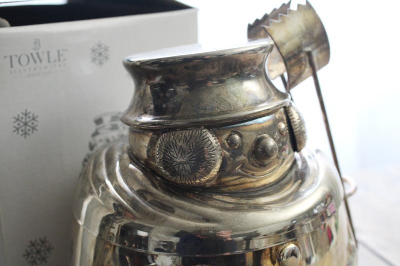 photo of Towle silver plate snowman ice bucket 1990s vintage Christmas tableware  #2