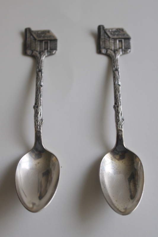 photo of Towle's Log Cabin tiny vintage silver plated spoons, collectible syrup advertising  #1