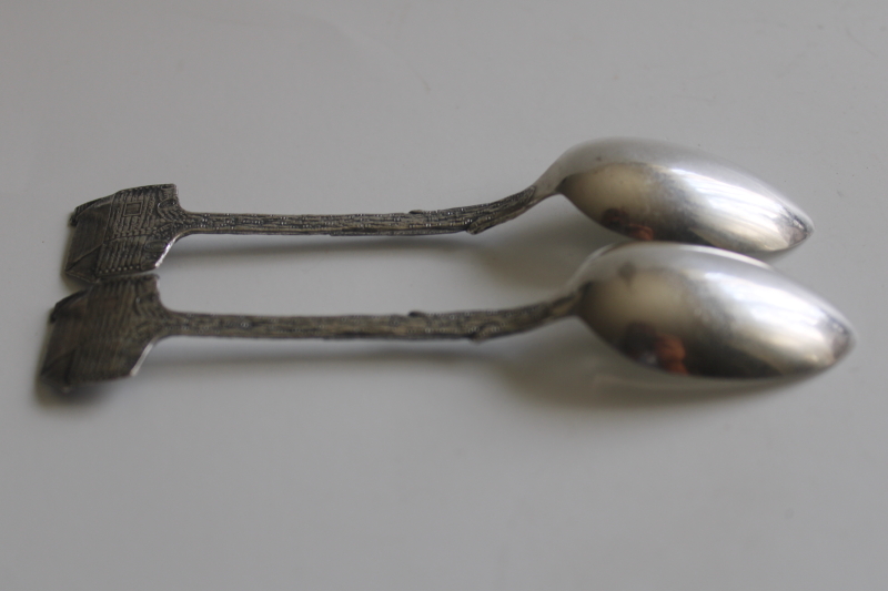 photo of Towle's Log Cabin tiny vintage silver plated spoons, collectible syrup advertising  #3