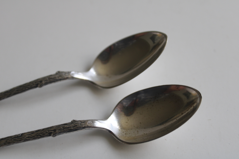 photo of Towle's Log Cabin tiny vintage silver plated spoons, collectible syrup advertising  #4