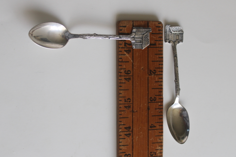 photo of Towle's Log Cabin tiny vintage silver plated spoons, collectible syrup advertising  #5