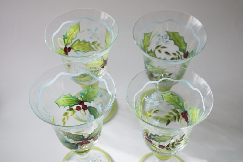photo of Tracy Porter Sweet Tidings Christmas holly hand painted holiday water goblets or wine glasses #5