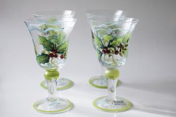 catalog photo of Tracy Porter Sweet Tidings Christmas holly hand painted holiday water goblets or wine glasses 