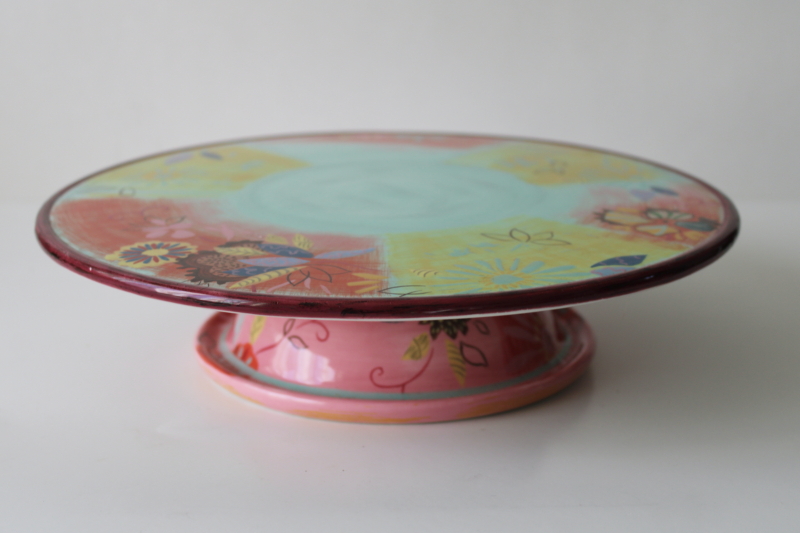 photo of Tracy Porter ceramic cake stand, never used pattern sample from her Princeton Wisconsin store  #1