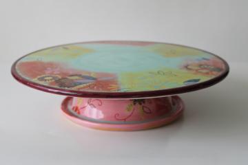 catalog photo of Tracy Porter ceramic cake stand, never used pattern sample from her Princeton Wisconsin store 