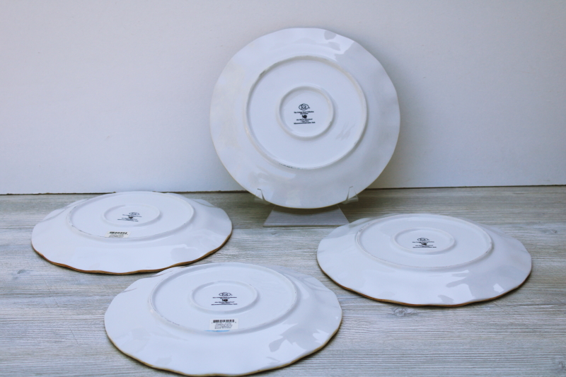 photo of Tracy Porter set of four dinner plates, Cottage Rose hand painted floral w/ wicker border #5