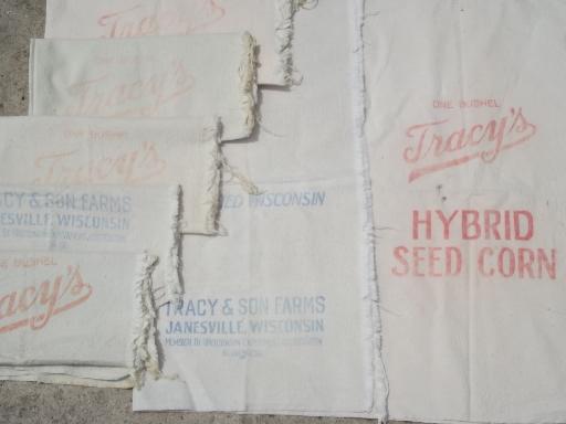 photo of Tracy's seed corn Janesville Wisconsin primitive old cotton grain bags #1