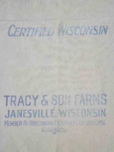 photo of Tracy's seed corn Janesville Wisconsin primitive old cotton grain bags #3