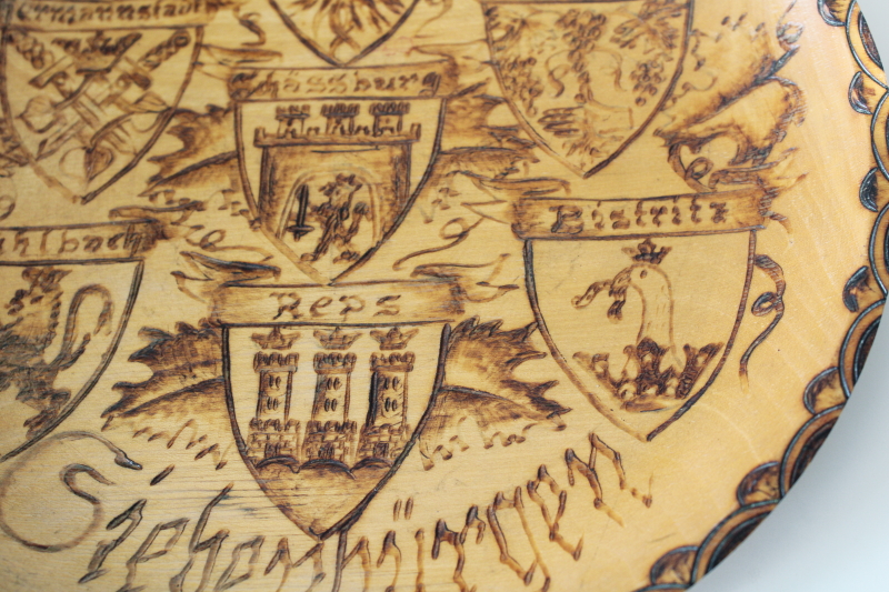 photo of Transylvania souvenir of Romania vintage folk art carved wood plate Siebenburgen seven cities  #2