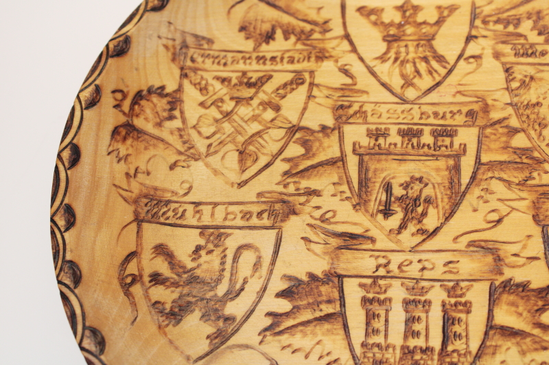 photo of Transylvania souvenir of Romania vintage folk art carved wood plate Siebenburgen seven cities  #3