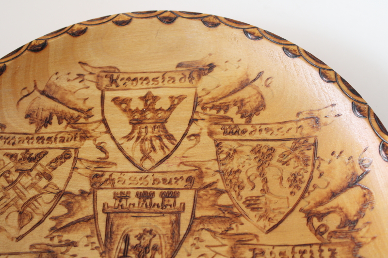 photo of Transylvania souvenir of Romania vintage folk art carved wood plate Siebenburgen seven cities  #4