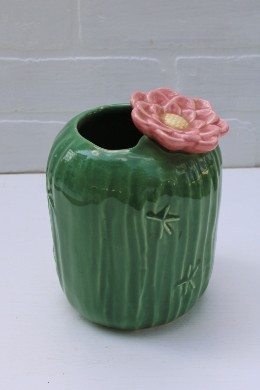 photo of Treasure Craft ceramic cactus spoon holder jar or planter pot vase, vintage USA pottery #1