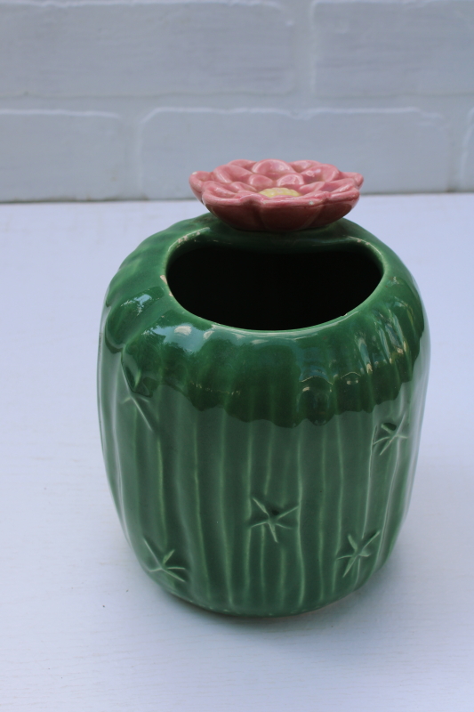 photo of Treasure Craft ceramic cactus spoon holder jar or planter pot vase, vintage USA pottery #4
