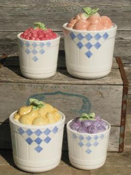 catalog photo of Treasure Craft fruit basket canister set, ceramic kitchen canisters