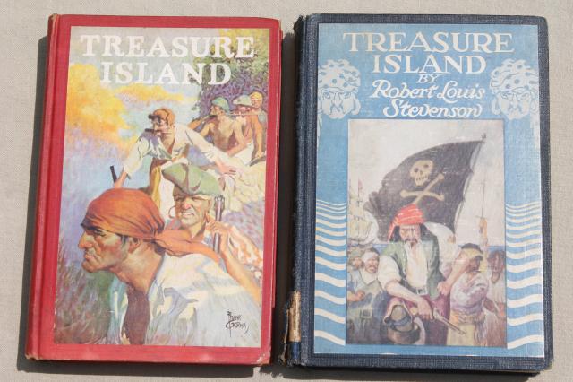 photo of Treasure Island Robert Louis Stevenson old books, vintage editions w/ color illustrations #2