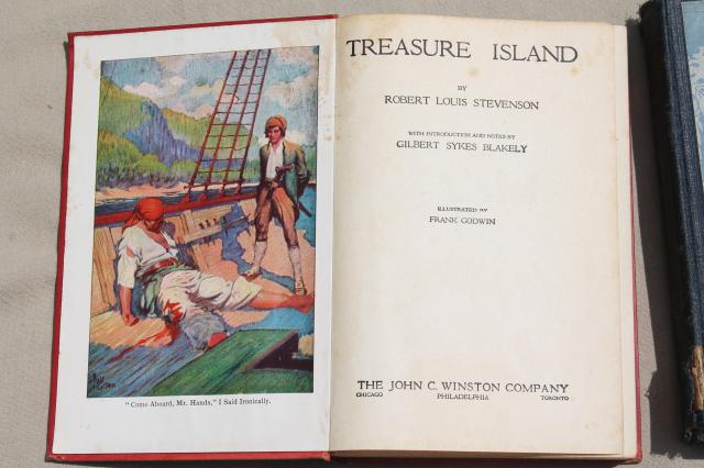 photo of Treasure Island Robert Louis Stevenson old books, vintage editions w/ color illustrations #3