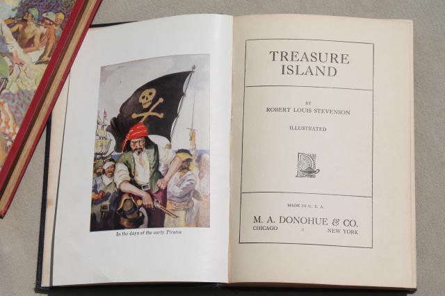 photo of Treasure Island Robert Louis Stevenson old books, vintage editions w/ color illustrations #5