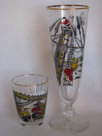 photo of Treasure Island pirates print vintage pilsner glasses, glass tumblers #2