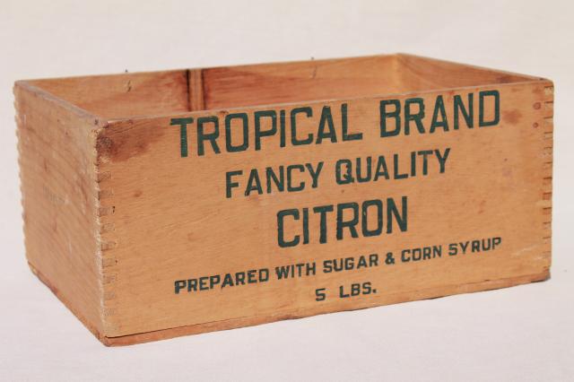 photo of Tropical Citron vintage wooden box, dovetailed finger jointed wood packing crate  #1