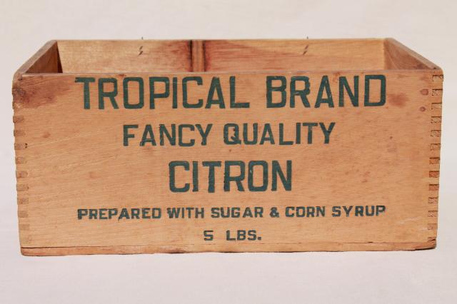 photo of Tropical Citron vintage wooden box, dovetailed finger jointed wood packing crate  #2