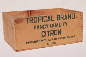 catalog photo of Tropical Citron vintage wooden box, dovetailed finger jointed wood packing crate 