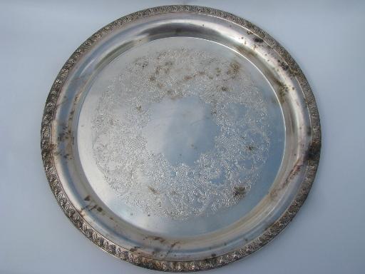 photo of Tupperware Rose 50s vintage Wm Rogers tray, silver plate over heavy copper #1