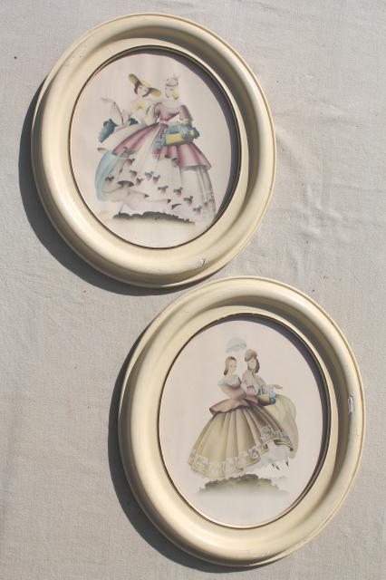 photo of Turner style oval prints, 1940s vintage southern belle pictures in shabby chic wood frames #1