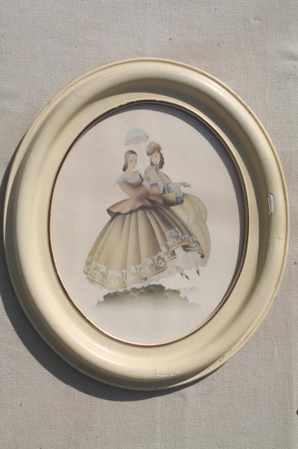 photo of Turner style oval prints, 1940s vintage southern belle pictures in shabby chic wood frames #5