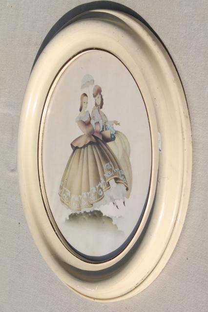 photo of Turner style oval prints, 1940s vintage southern belle pictures in shabby chic wood frames #7