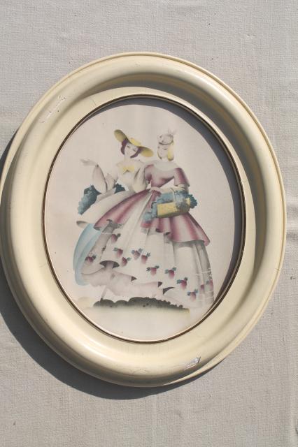 photo of Turner style oval prints, 1940s vintage southern belle pictures in shabby chic wood frames #9