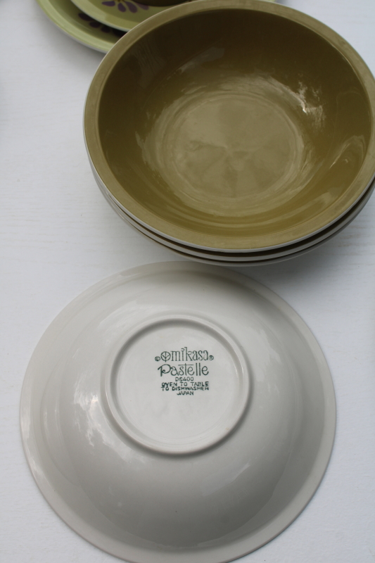 photo of Twiggy mod flowers pattern purple & olive green vintage Mikasa dinnerware set for 4  #3