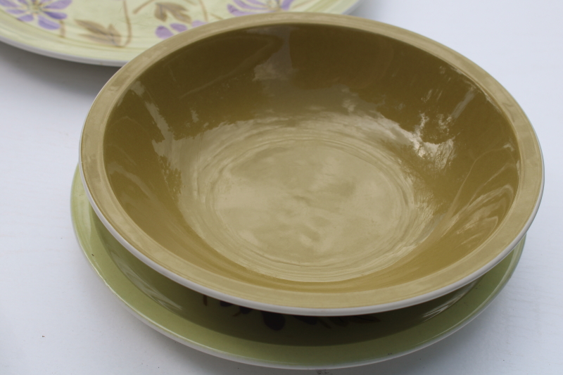 photo of Twiggy mod flowers pattern purple & olive green vintage Mikasa dinnerware set for 4  #10